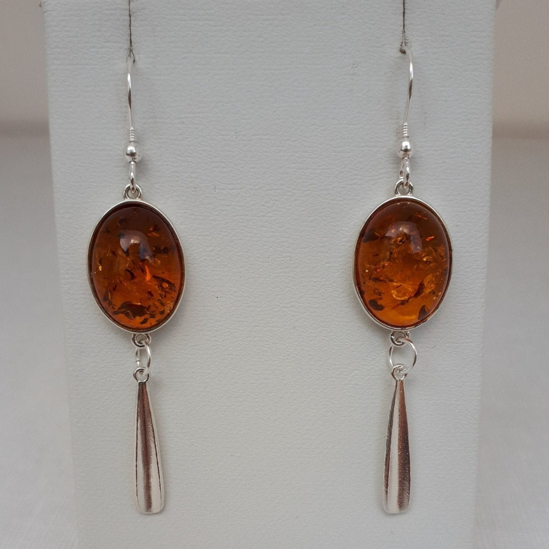 925 Sterling Silver Baltic Cognac Amber Oval Tassel Earrings. - JOANNE MASSEY ARTISAN JEWELLERY