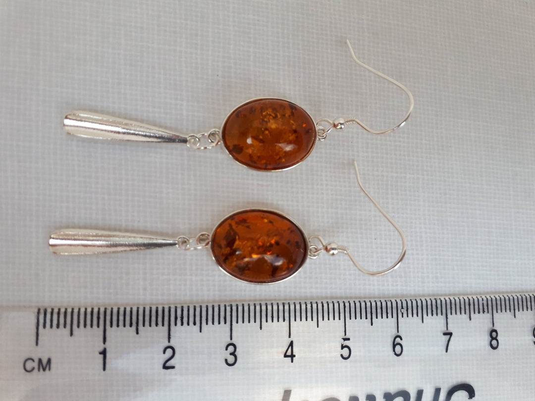 925 Sterling Silver Baltic Cognac Amber Oval Tassel Earrings. - JOANNE MASSEY ARTISAN JEWELLERY