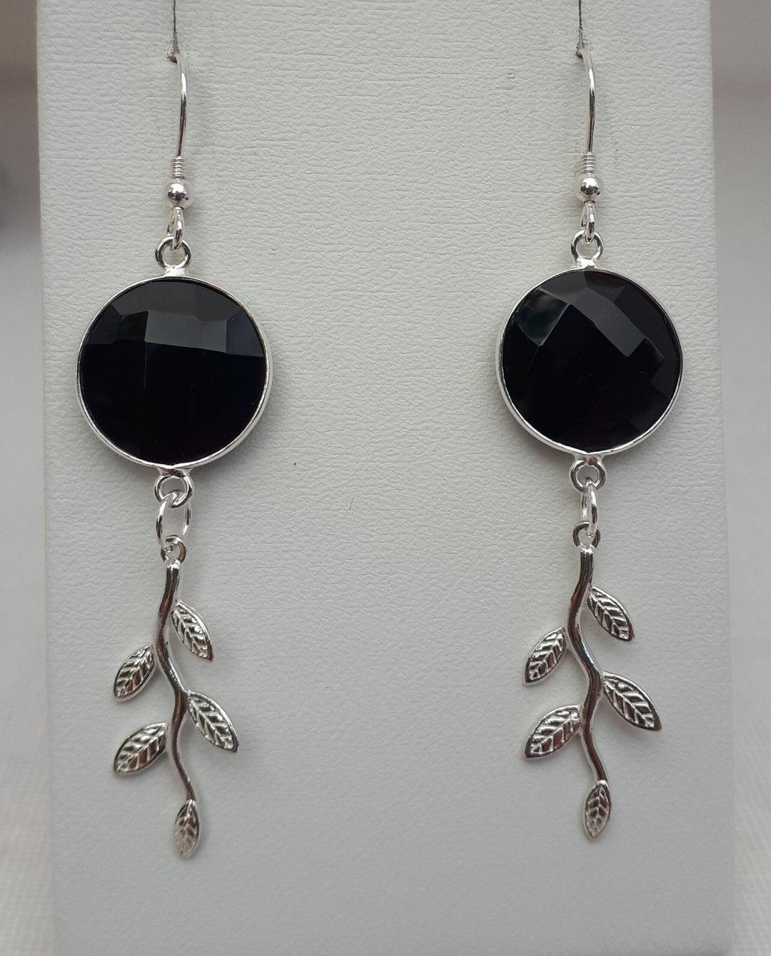 925 Sterling Silver Black Onyx & Leaf Earrings. - JOANNE MASSEY ARTISAN JEWELLERY