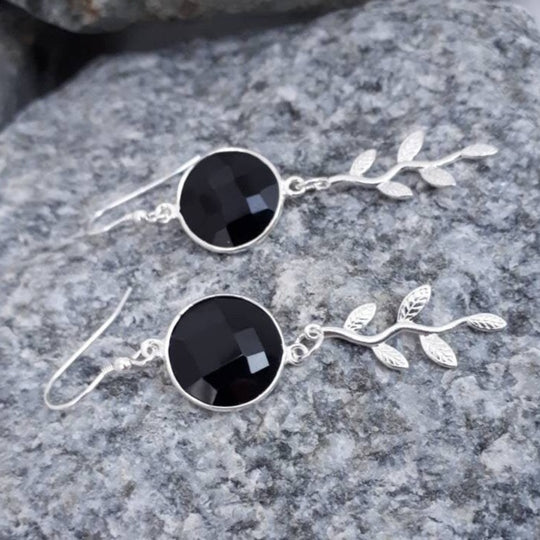 925 Sterling Silver Black Onyx & Leaf Earrings. - JOANNE MASSEY ARTISAN JEWELLERY