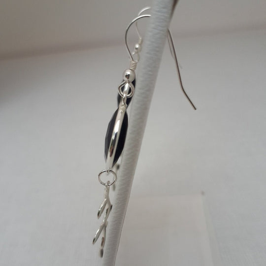 925 Sterling Silver Black Onyx & Leaf Earrings. - JOANNE MASSEY ARTISAN JEWELLERY