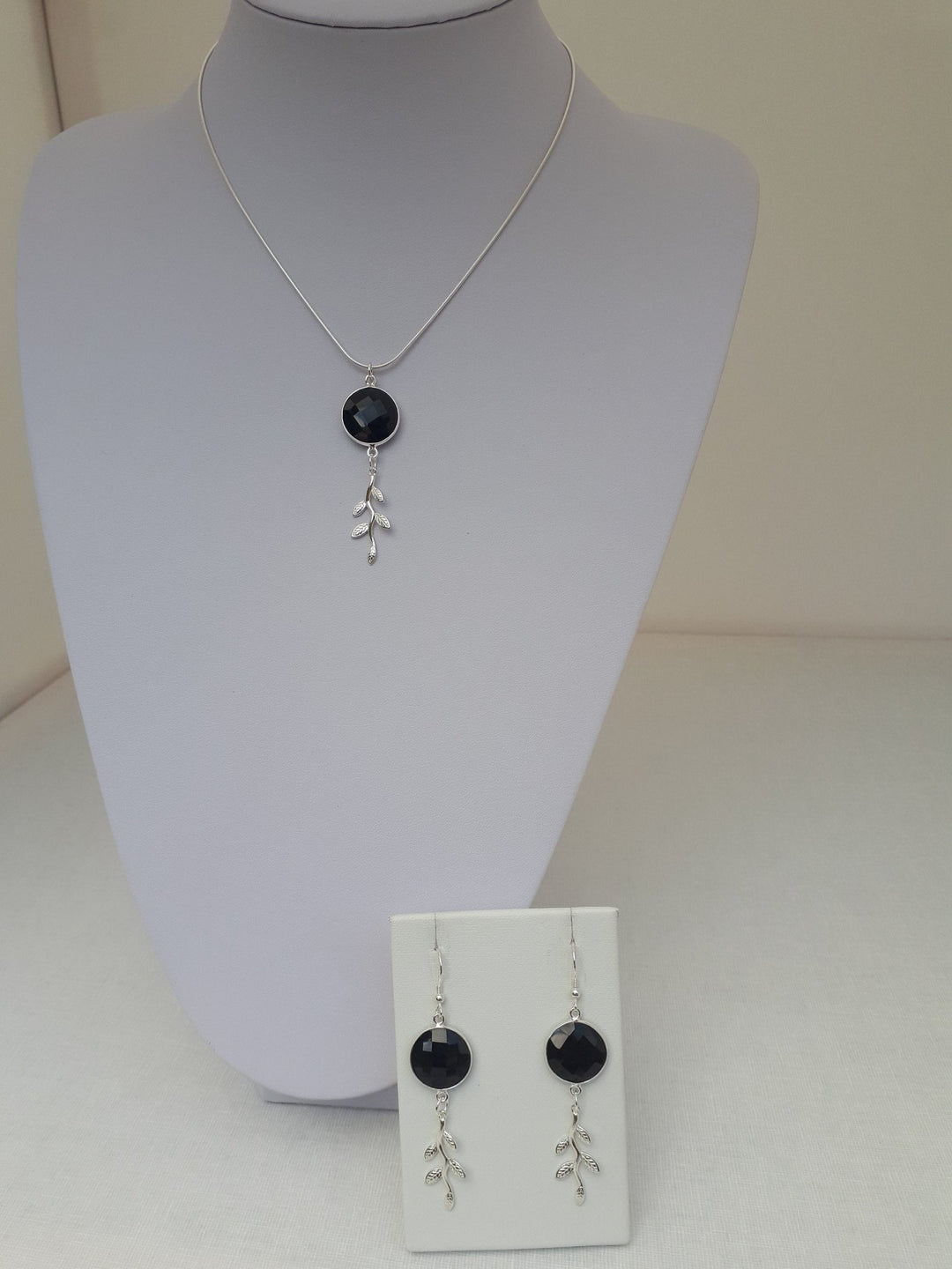 925 Sterling Silver Black Onyx & Leaf Earrings. - JOANNE MASSEY ARTISAN JEWELLERY