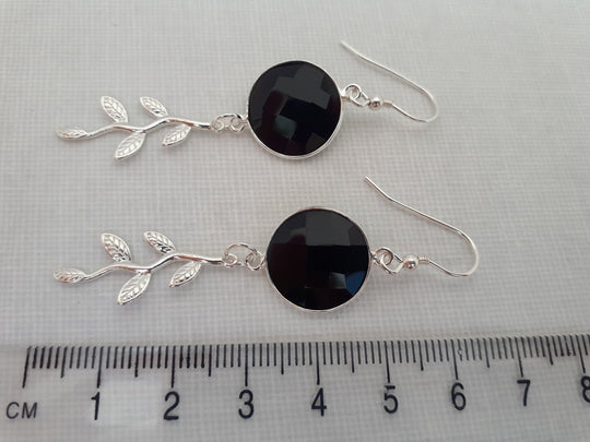 925 Sterling Silver Black Onyx & Leaf Earrings. - JOANNE MASSEY ARTISAN JEWELLERY