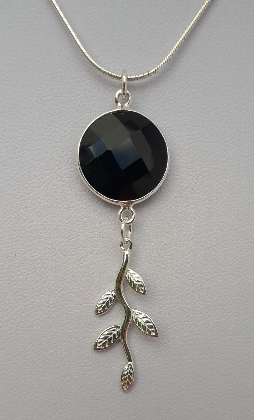 925 Sterling Silver Black Onyx & Leaf Necklace. - JOANNE MASSEY ARTISAN JEWELLERY