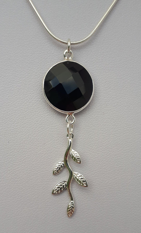 925 Sterling Silver Black Onyx & Leaf Necklace. - JOANNE MASSEY ARTISAN JEWELLERY