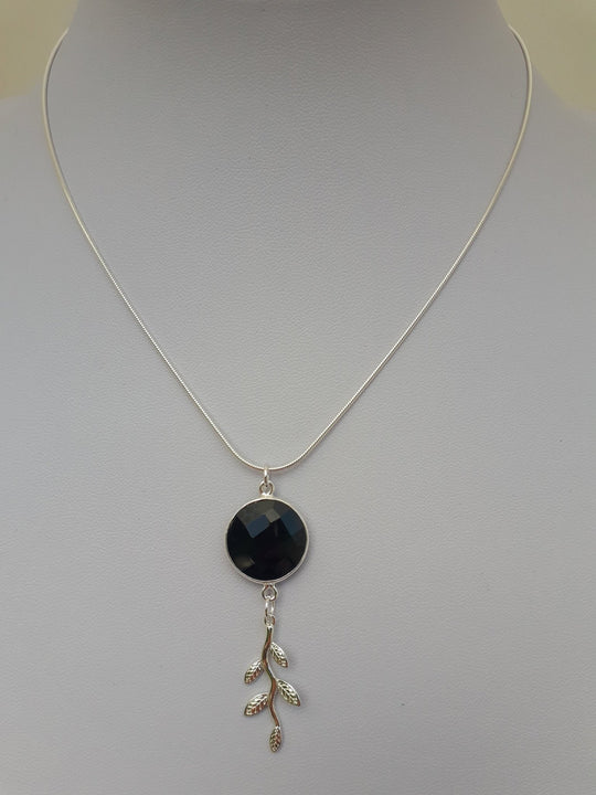 925 Sterling Silver Black Onyx & Leaf Necklace. - JOANNE MASSEY ARTISAN JEWELLERY