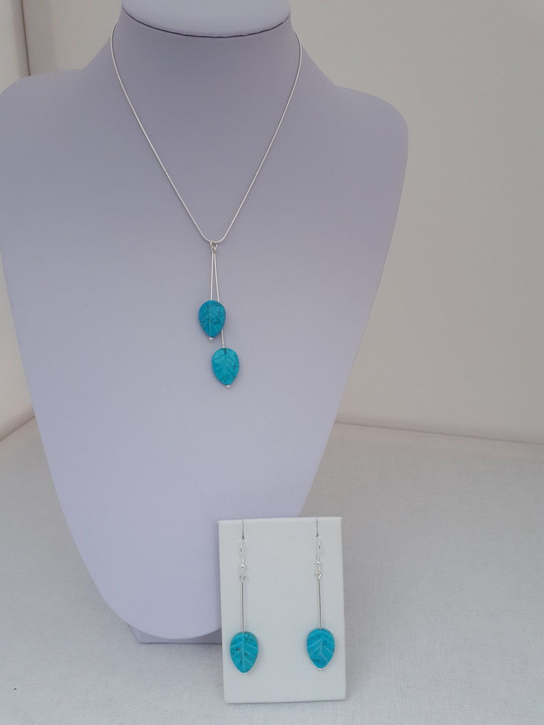 925 Sterling Silver Blue Magnesite Carved Leaf Earrings. - JOANNE MASSEY ARTISAN JEWELLERY