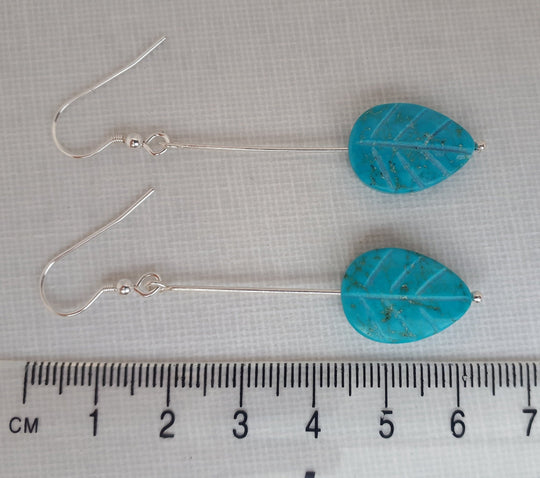 925 Sterling Silver Blue Magnesite Carved Leaf Earrings. - JOANNE MASSEY ARTISAN JEWELLERY