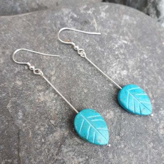 925 Sterling Silver Blue Magnesite Carved Leaf Earrings. - JOANNE MASSEY ARTISAN JEWELLERY