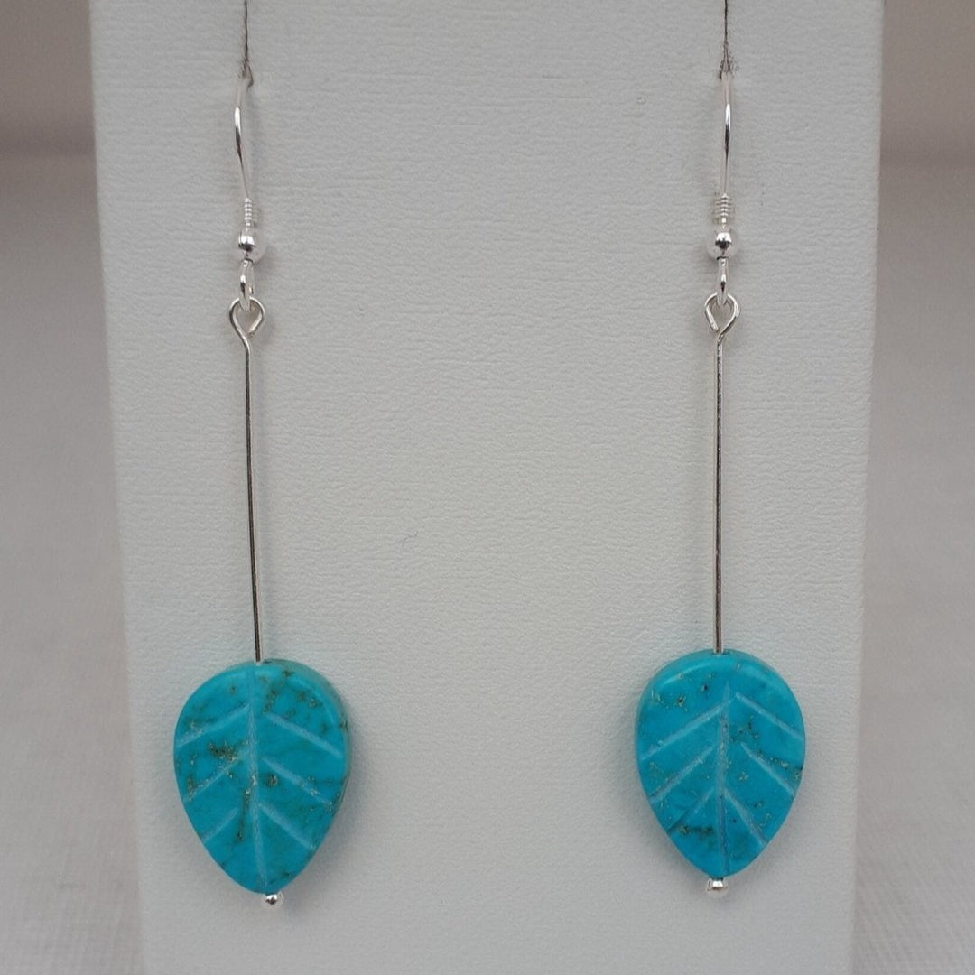 925 Sterling Silver Blue Magnesite Carved Leaf Earrings. - JOANNE MASSEY ARTISAN JEWELLERY