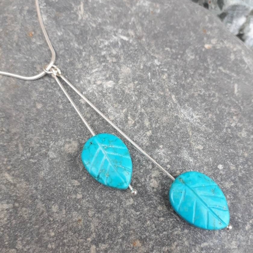 925 Sterling Silver Blue Magnesite Carved Leaf Necklace. - JOANNE MASSEY ARTISAN JEWELLERY