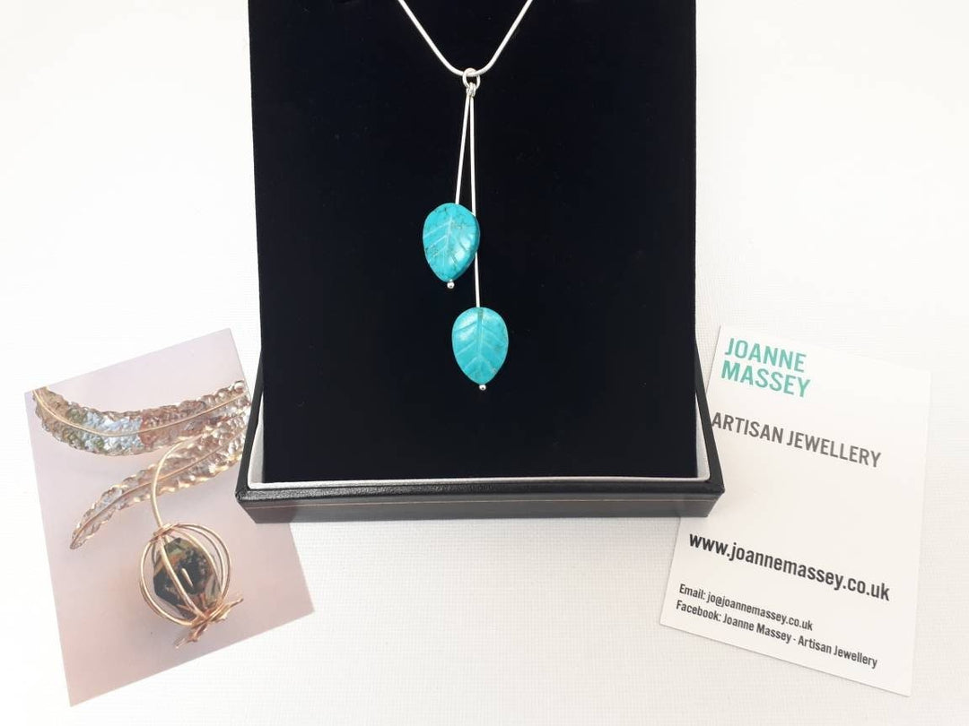 925 Sterling Silver Blue Magnesite Carved Leaf Necklace. - JOANNE MASSEY ARTISAN JEWELLERY