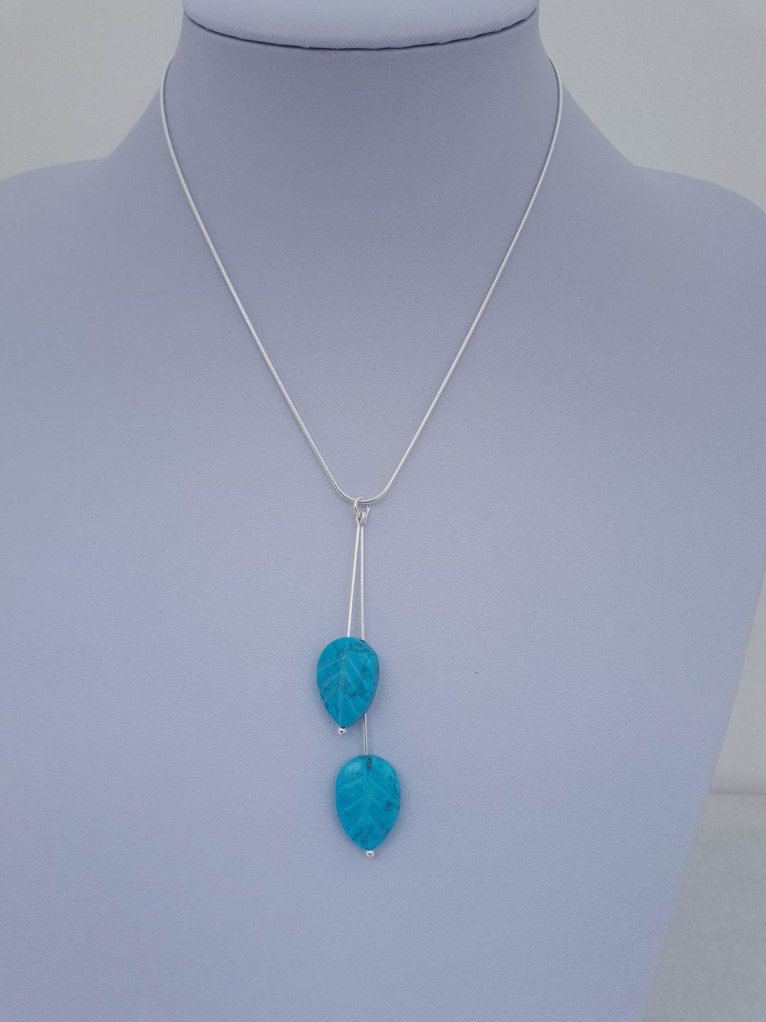 925 Sterling Silver Blue Magnesite Carved Leaf Necklace. - JOANNE MASSEY ARTISAN JEWELLERY