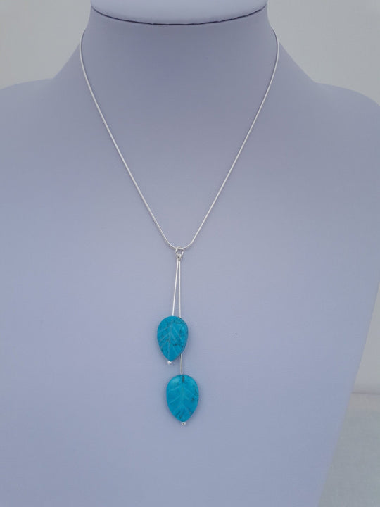 925 Sterling Silver Blue Magnesite Carved Leaf Necklace. - JOANNE MASSEY ARTISAN JEWELLERY