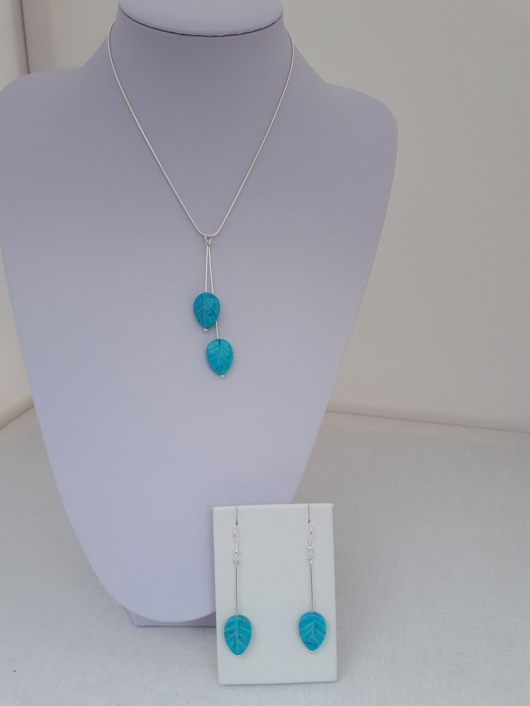 925 Sterling Silver Blue Magnesite Carved Leaf Necklace. - JOANNE MASSEY ARTISAN JEWELLERY