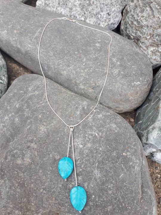 925 Sterling Silver Blue Magnesite Carved Leaf Necklace. - JOANNE MASSEY ARTISAN JEWELLERY