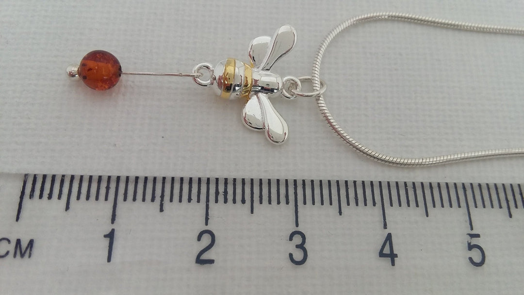 925 Sterling Silver Bumble Bee & Baltic Amber Necklace. - JOANNE MASSEY ARTISAN JEWELLERY