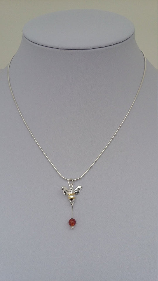 925 Sterling Silver Bumble Bee & Baltic Amber Necklace. - JOANNE MASSEY ARTISAN JEWELLERY