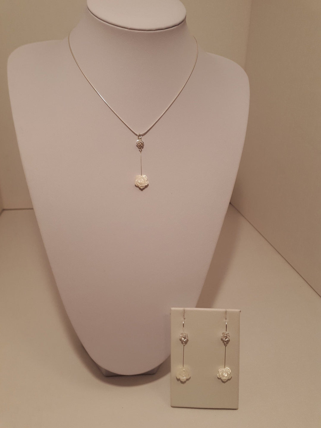 925 Sterling Silver & Carved Shell Rose Necklace - JOANNE MASSEY ARTISAN JEWELLERY