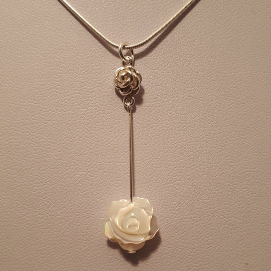 925 Sterling Silver & Carved Shell Rose Necklace - JOANNE MASSEY ARTISAN JEWELLERY