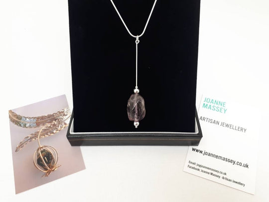 925 Sterling Silver Chunky Amethyst Nugget Long Drop Necklace. - JOANNE MASSEY ARTISAN JEWELLERY