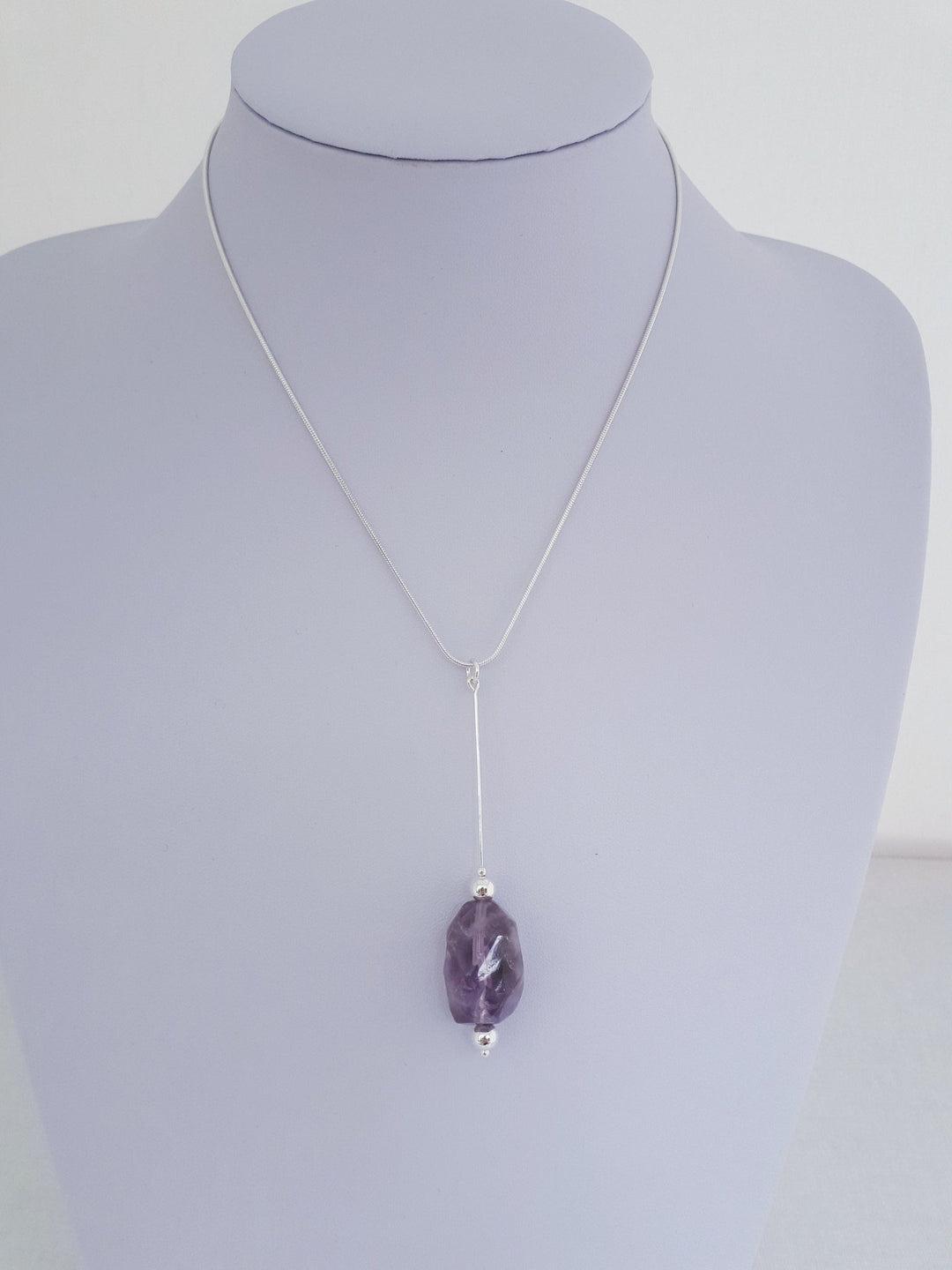 925 Sterling Silver Chunky Amethyst Nugget Long Drop Necklace. - JOANNE MASSEY ARTISAN JEWELLERY