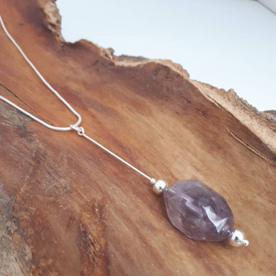 925 Sterling Silver Chunky Amethyst Nugget Long Drop Necklace. - JOANNE MASSEY ARTISAN JEWELLERY