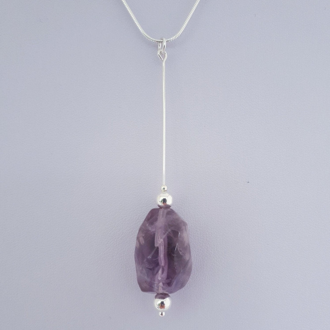 925 Sterling Silver Chunky Amethyst Nugget Long Drop Necklace. - JOANNE MASSEY ARTISAN JEWELLERY