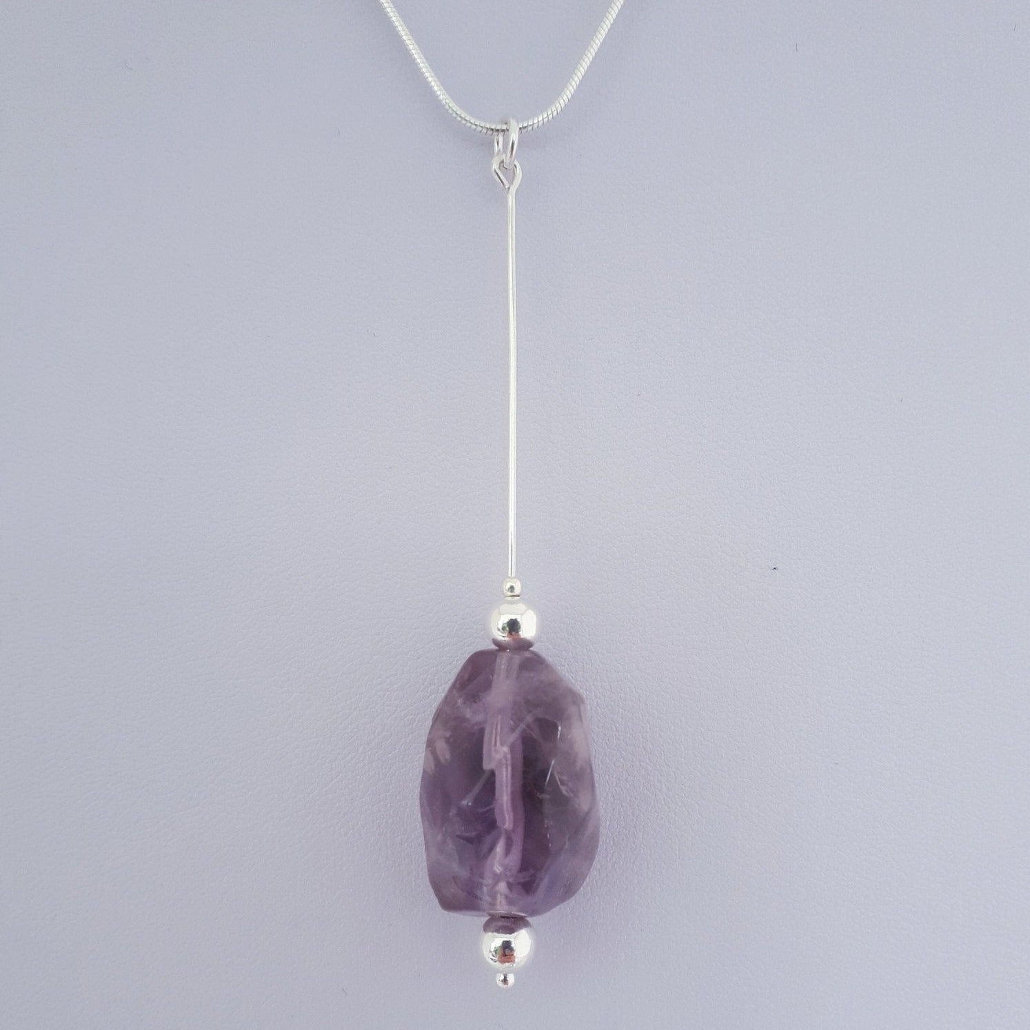 925 Sterling Silver Chunky Amethyst Nugget Long Drop Necklace. - JOANNE MASSEY ARTISAN JEWELLERY