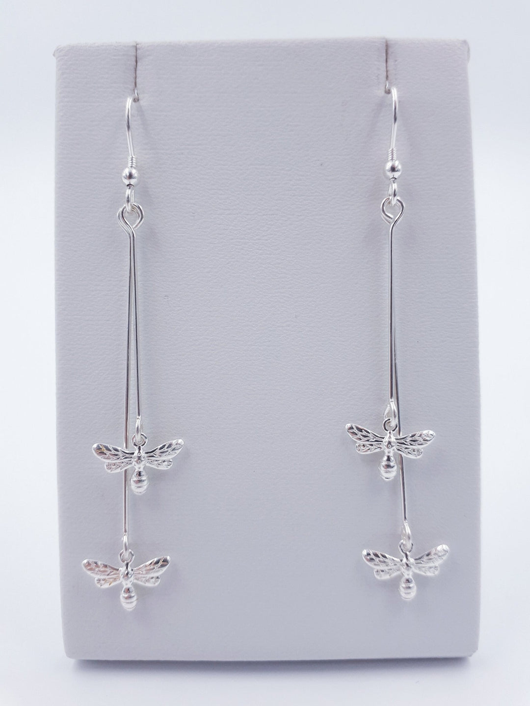 925 Sterling Silver Double Bee Long Drop Earrings. - JOANNE MASSEY ARTISAN JEWELLERY