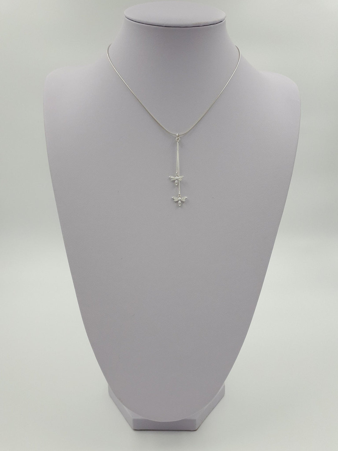 925 Sterling Silver Double Bee Long Drop Necklace. - JOANNE MASSEY ARTISAN JEWELLERY