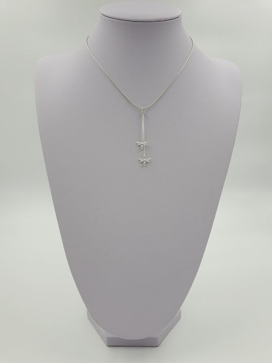 925 Sterling Silver Double Bee Long Drop Necklace. - JOANNE MASSEY ARTISAN JEWELLERY