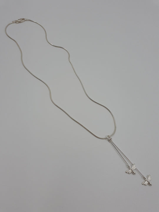 925 Sterling Silver Double Bee Long Drop Necklace. - JOANNE MASSEY ARTISAN JEWELLERY