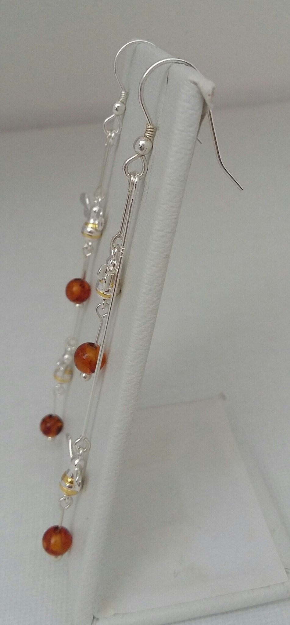 925 Sterling Silver Double Bumble Bee & Baltic Amber Earrings. - JOANNE MASSEY ARTISAN JEWELLERY