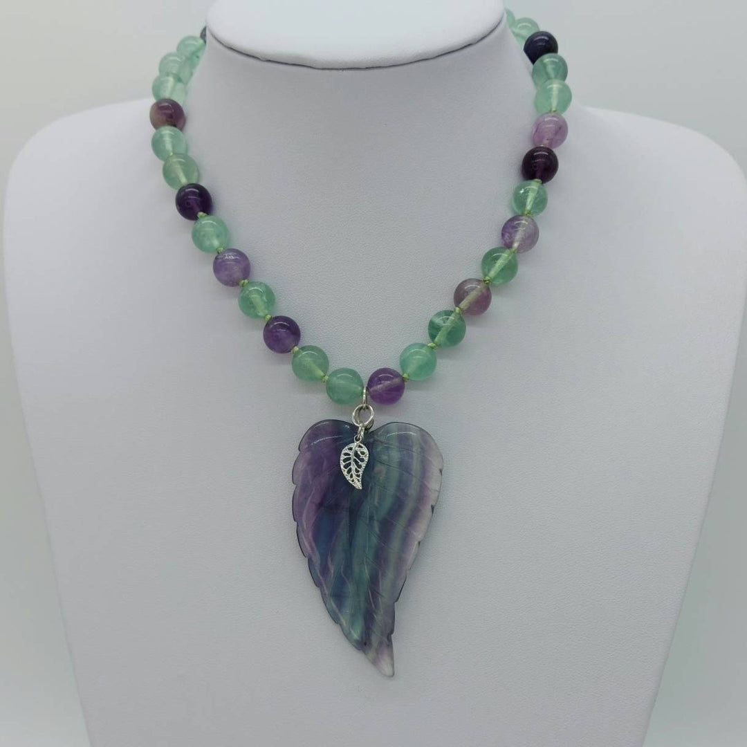 925 Sterling Silver Fluorite Statement Leaf Necklace. - JOANNE MASSEY ARTISAN JEWELLERY