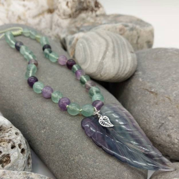 925 Sterling Silver Fluorite Statement Leaf Necklace. - JOANNE MASSEY ARTISAN JEWELLERY