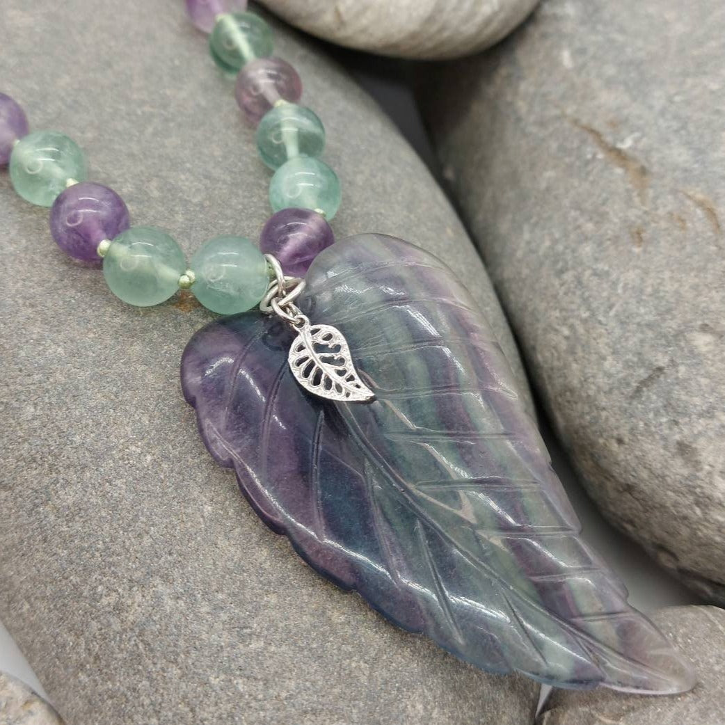 925 Sterling Silver Fluorite Statement Leaf Necklace. - JOANNE MASSEY ARTISAN JEWELLERY