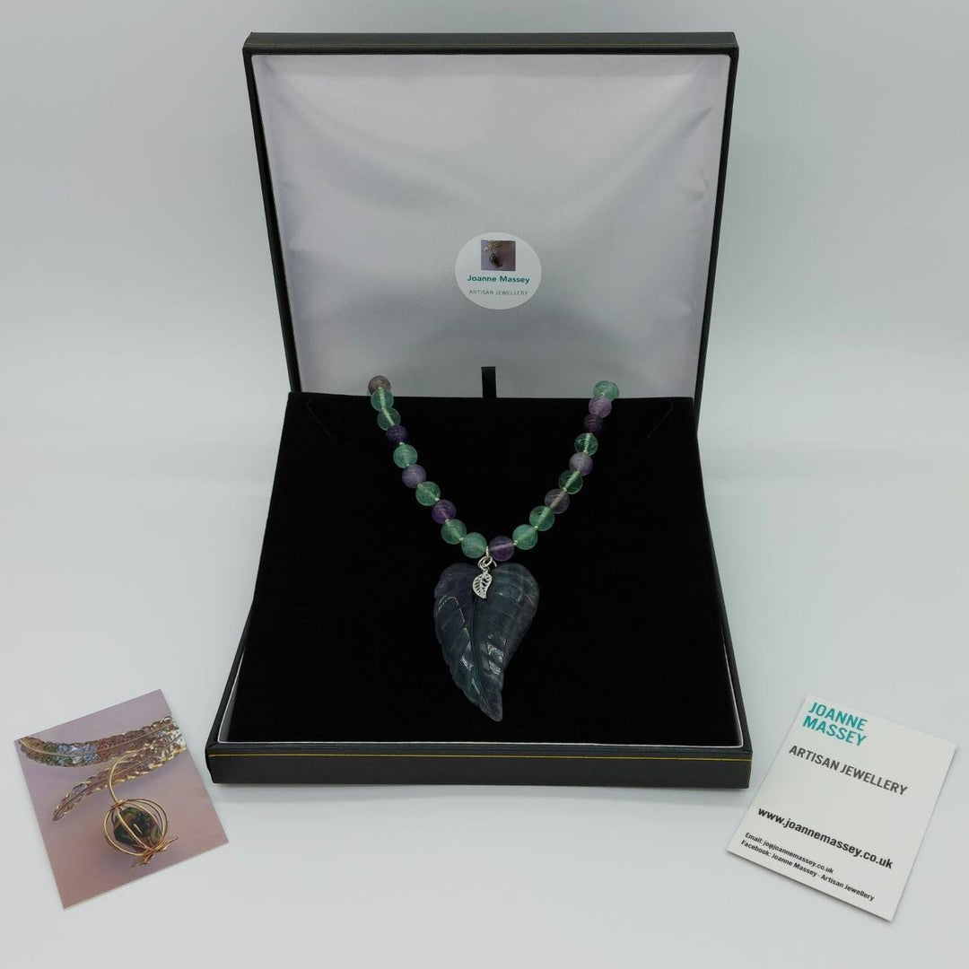 925 Sterling Silver Fluorite Statement Leaf Necklace. - JOANNE MASSEY ARTISAN JEWELLERY