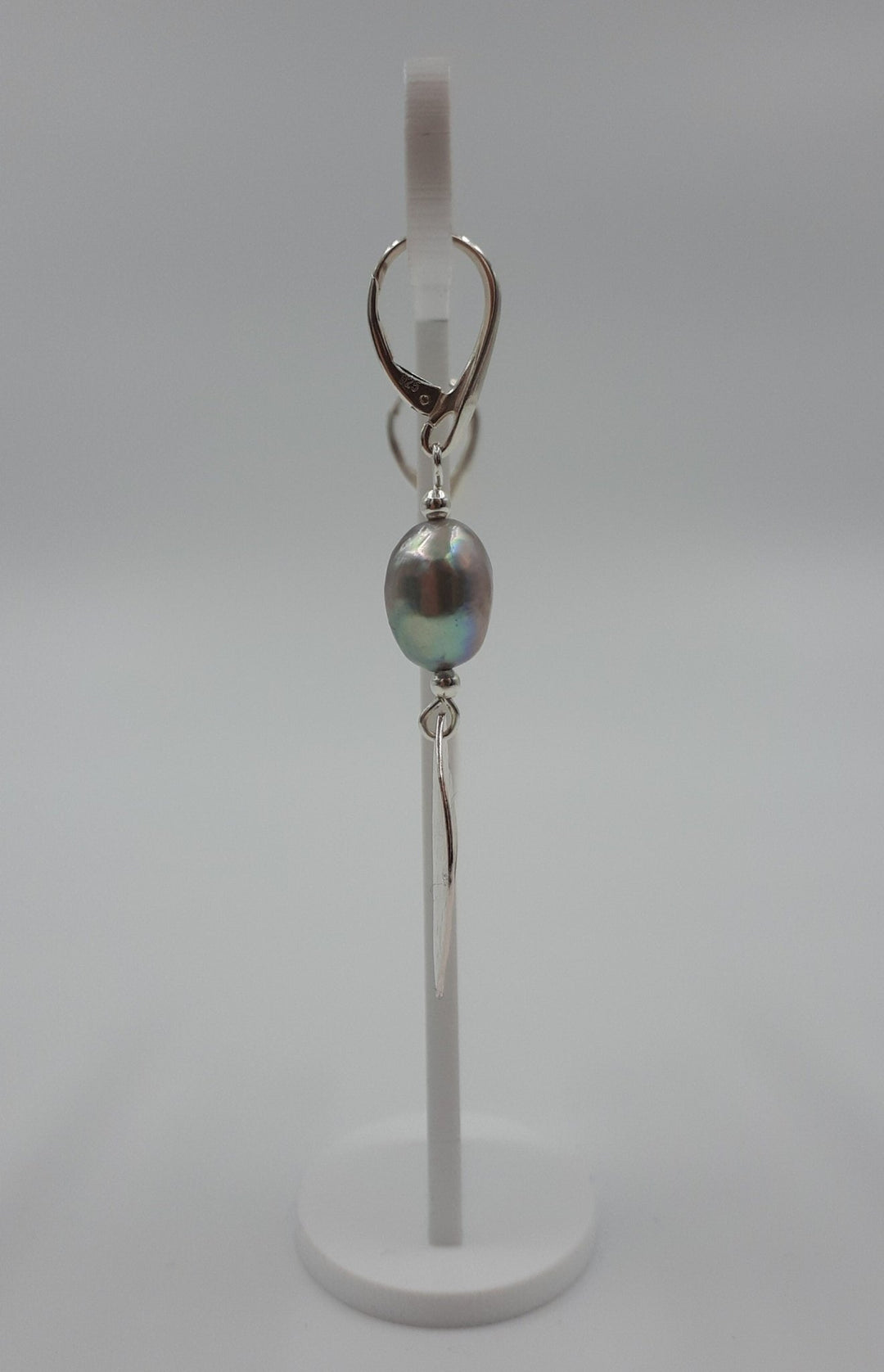 925 Sterling Silver Grey Baroque Pearl & Hammered Leaf Earrings. - JOANNE MASSEY ARTISAN JEWELLERY