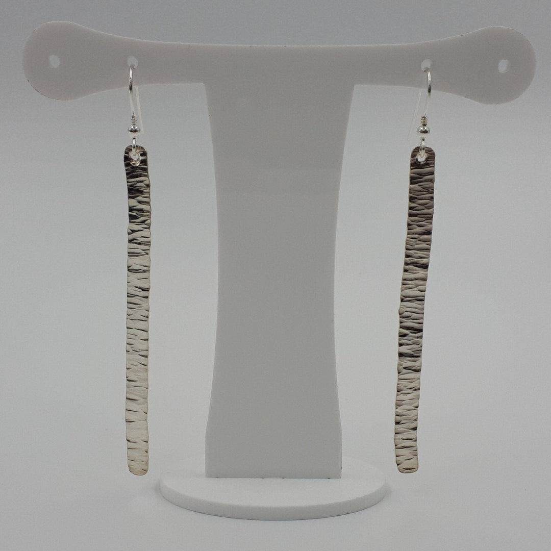 925 Sterling Silver Hammered Bark Texture Long Drop Earrings. - JOANNE MASSEY ARTISAN JEWELLERY