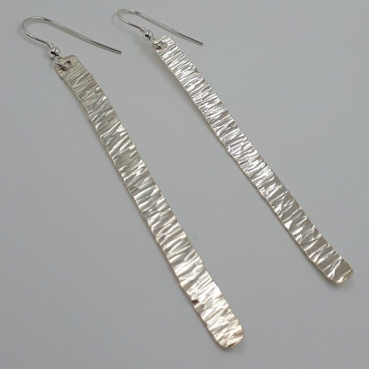 925 Sterling Silver Hammered Bark Texture Long Drop Earrings. - JOANNE MASSEY ARTISAN JEWELLERY