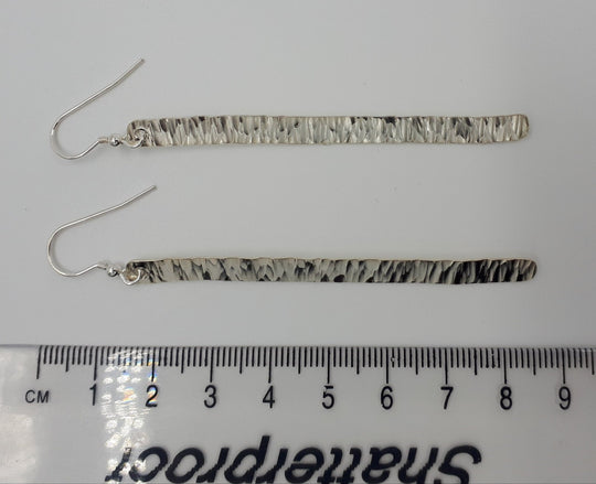 925 Sterling Silver Hammered Bark Texture Long Drop Earrings. - JOANNE MASSEY ARTISAN JEWELLERY