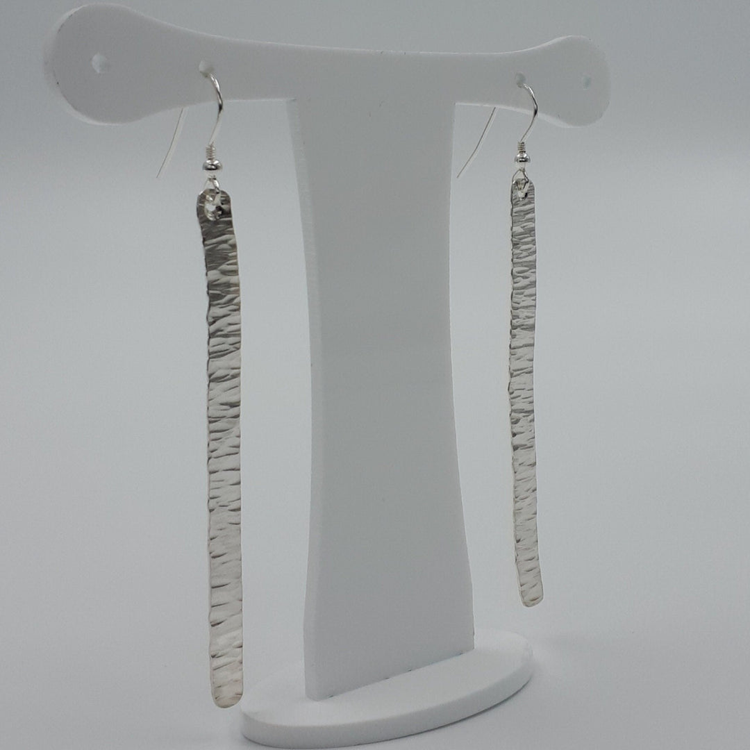 925 Sterling Silver Hammered Bark Texture Long Drop Earrings. - JOANNE MASSEY ARTISAN JEWELLERY