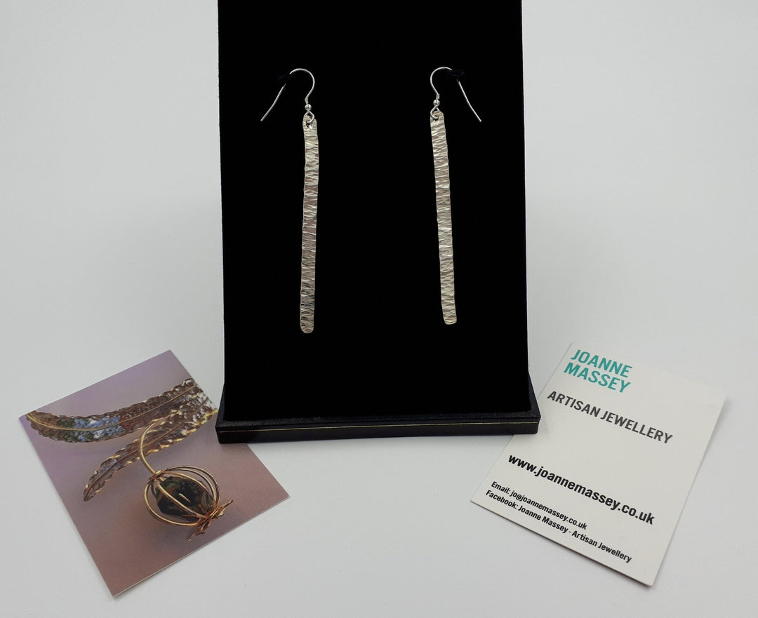 925 Sterling Silver Hammered Bark Texture Long Drop Earrings. - JOANNE MASSEY ARTISAN JEWELLERY