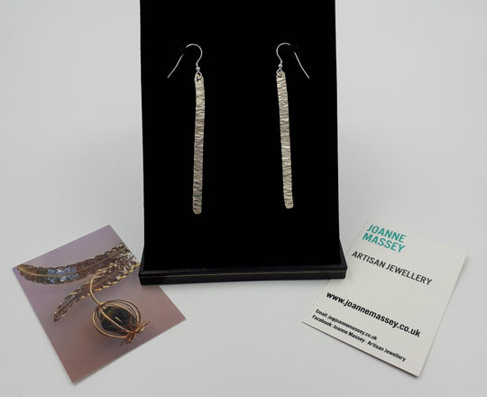 925 Sterling Silver Hammered Bark Texture Long Drop Earrings. - JOANNE MASSEY ARTISAN JEWELLERY