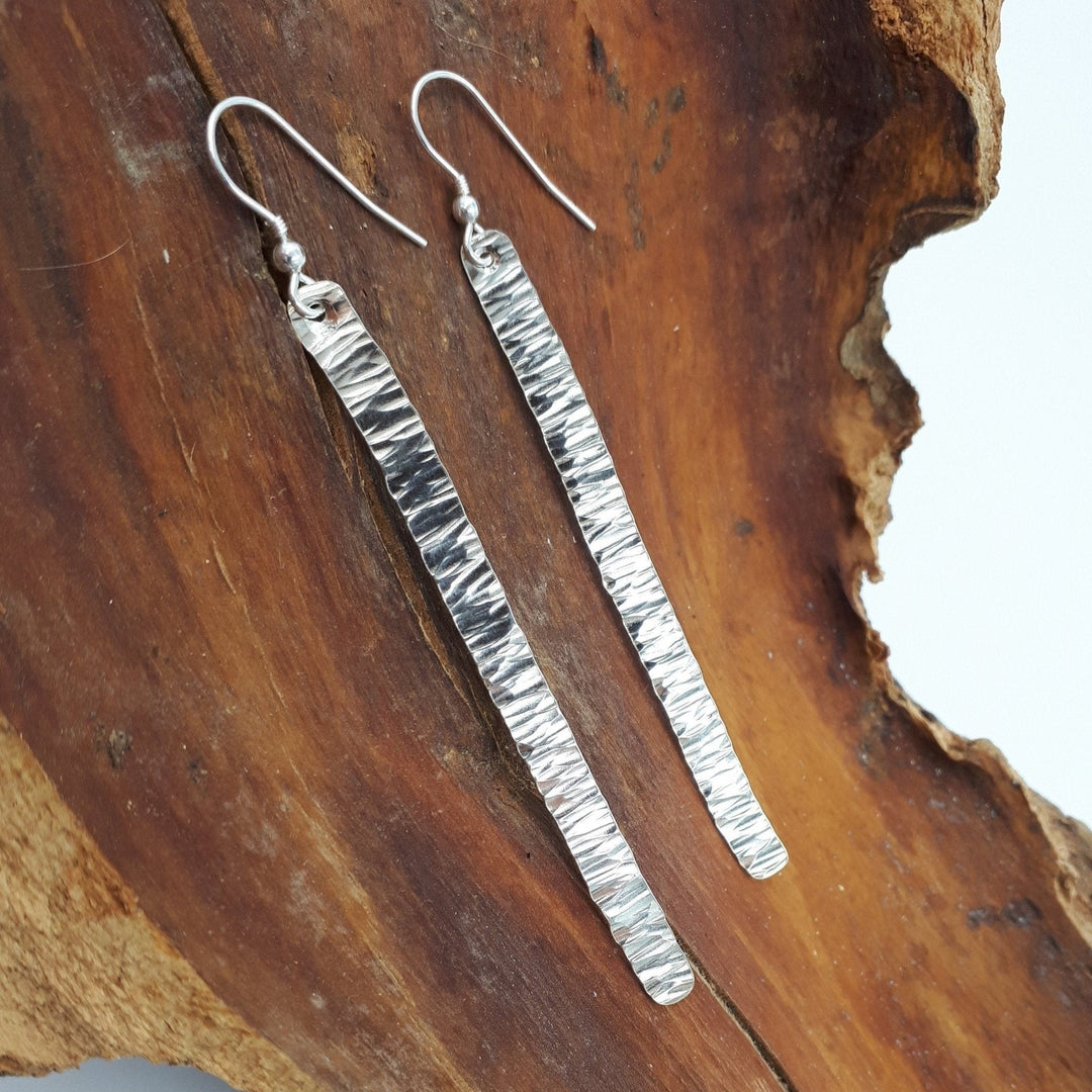 925 Sterling Silver Hammered Bark Texture Long Drop Earrings. - JOANNE MASSEY ARTISAN JEWELLERY