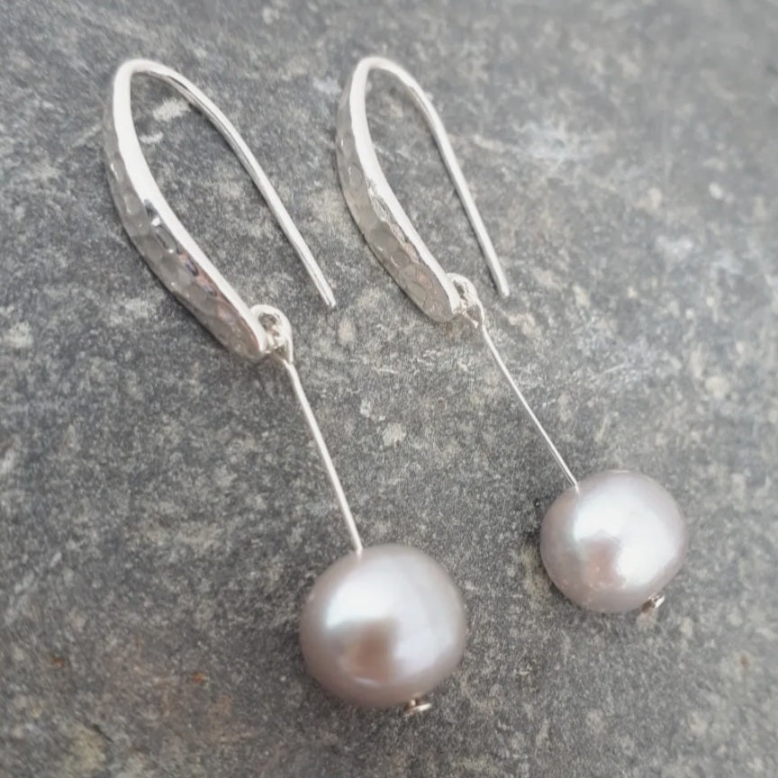 925 Sterling Silver Hammered Effect Pearl Earrings - JOANNE MASSEY ARTISAN JEWELLERY