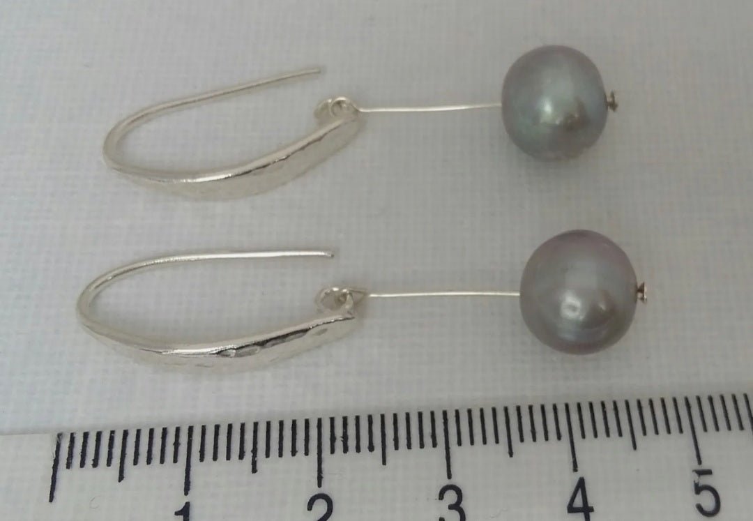 925 Sterling Silver Hammered Effect Pearl Earrings - JOANNE MASSEY ARTISAN JEWELLERY