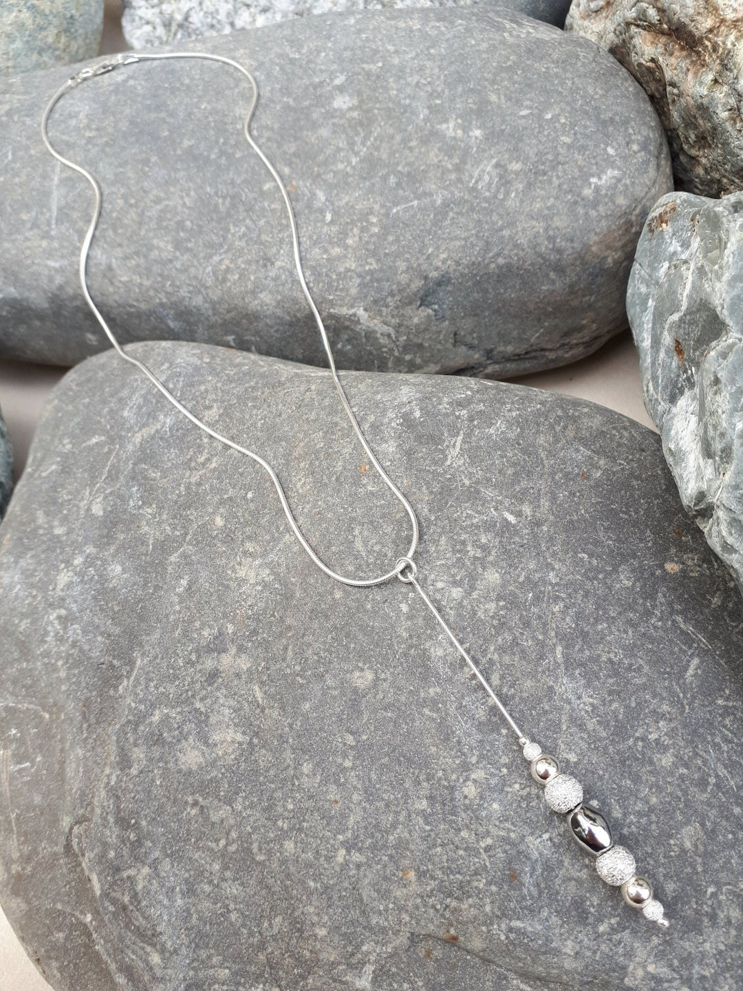 925 Sterling Silver Hematite and Stardust Bead Necklace. - JOANNE MASSEY ARTISAN JEWELLERY