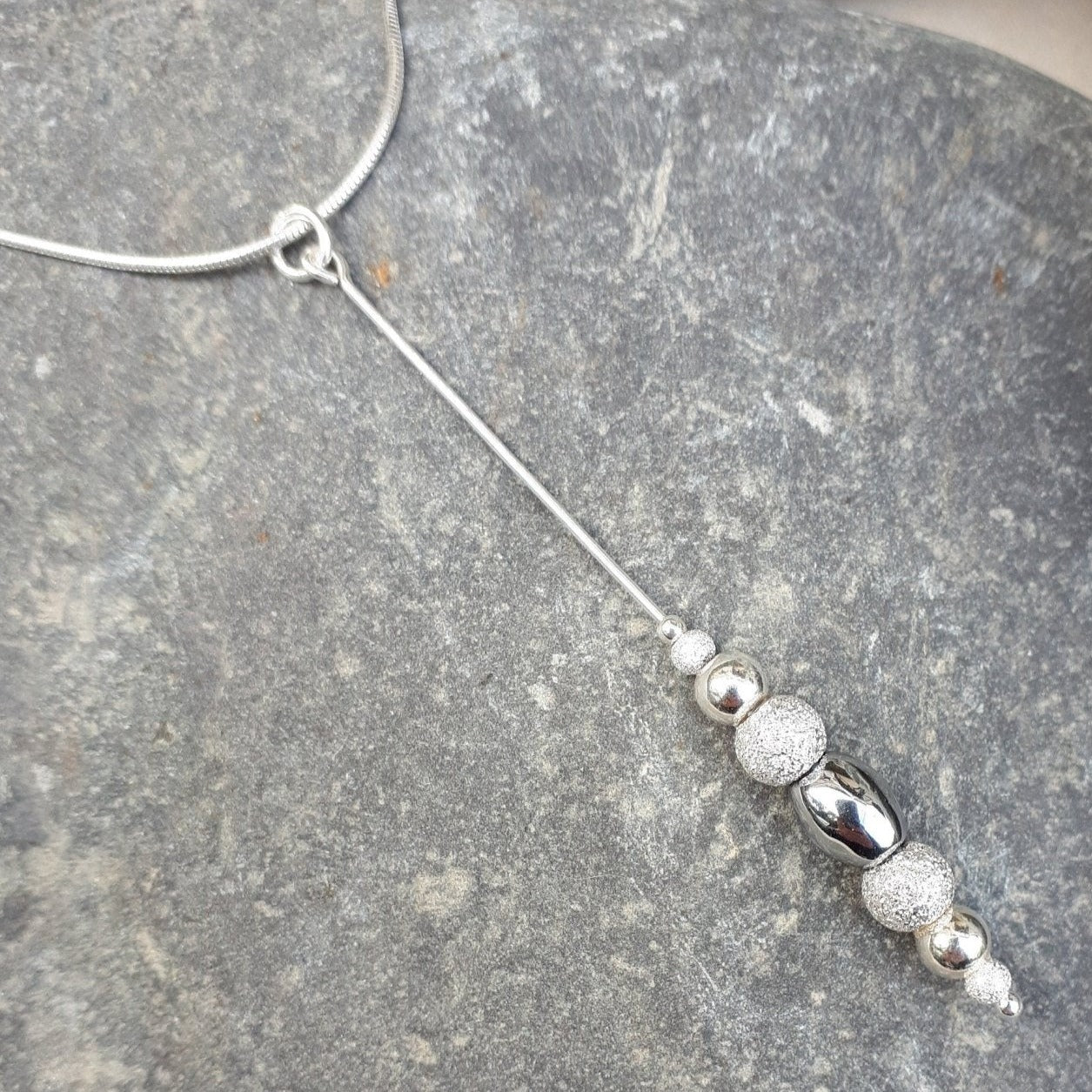 925 Sterling Silver Hematite and Stardust Bead Necklace. - JOANNE MASSEY ARTISAN JEWELLERY